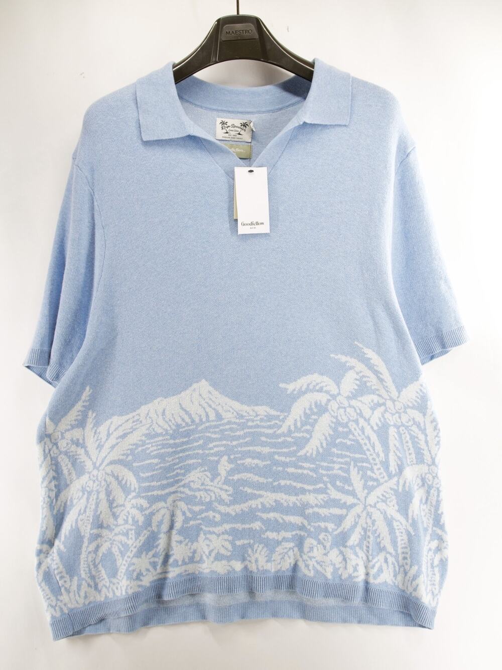 REYN SPOONER Goodfellow Sweater Polo Shirt Mens XL NWT Blue Palm Tree Knit